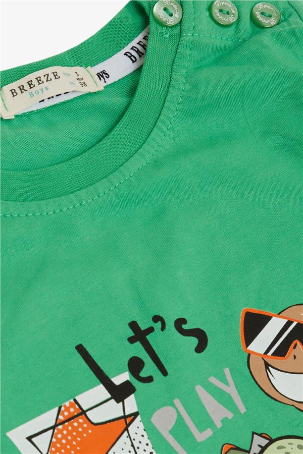 Boys' Playtime Shorts Set with Happy Animals Print, Green (Ages 1-4)