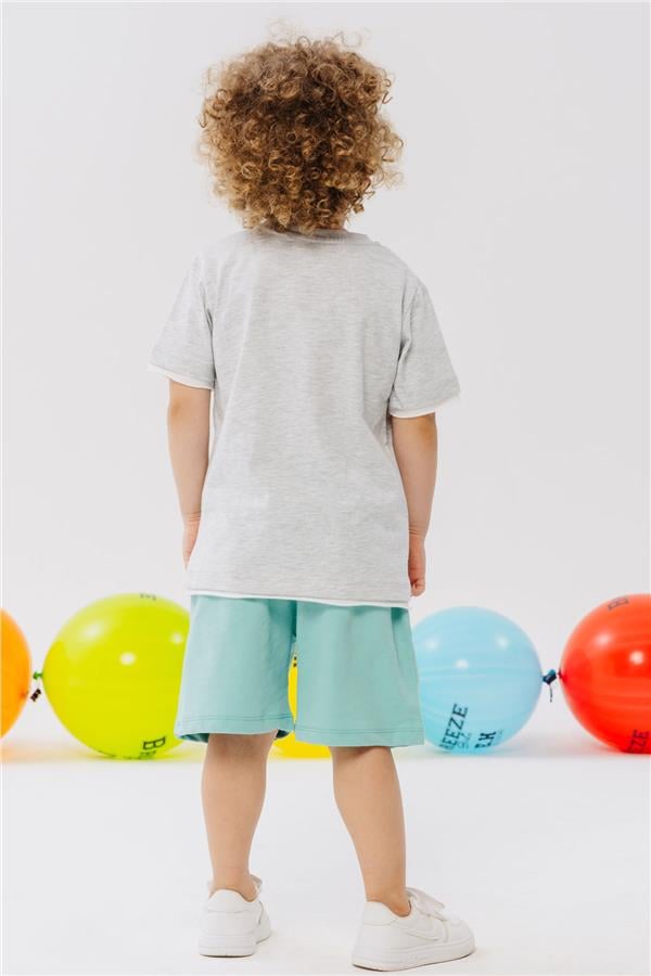 Boys' Shorts Set with Cute Free-Walking Skateboarder Puppy Print, Light Grey Melange (Ages 2-6)