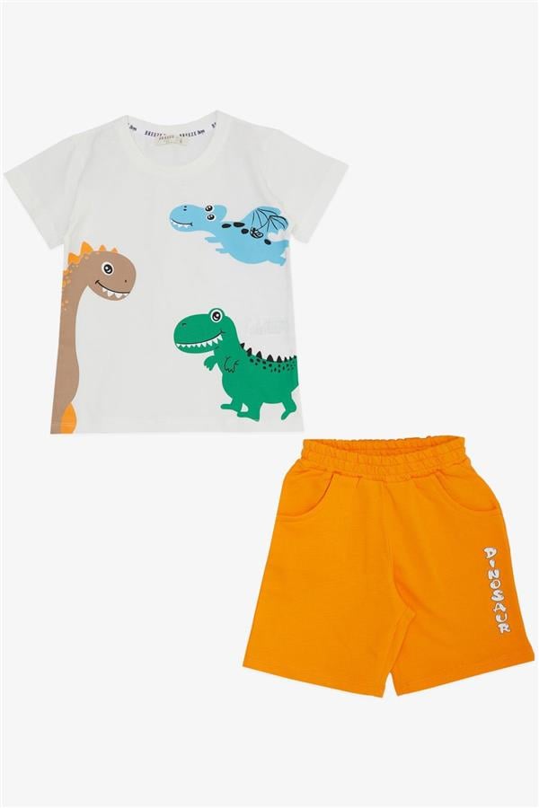 Baby Boy Shorts Set with Cute Dinosaur Friends Print, White (1.5-2 Years)