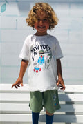 Boys' Shorts Set with Cute Free-spirited Skateboarding Puppy Print, Off-White (Ages 2-6)