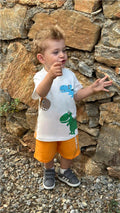 Baby Boy Shorts Set with Cute Dinosaur Friends Print, White (1.5-2 Years)