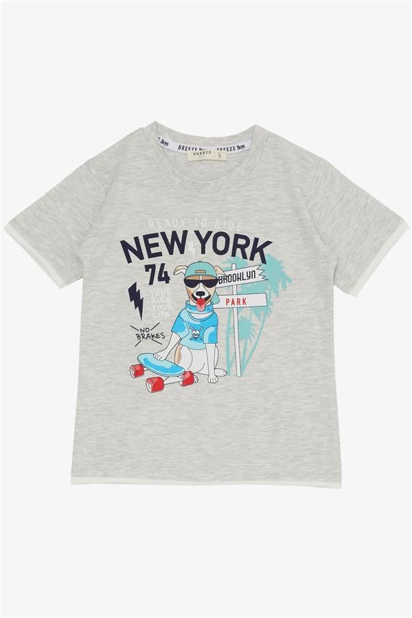 Boys' Shorts Set with Cute Free-Walking Skateboarder Puppy Print, Light Grey Melange (Ages 2-6)