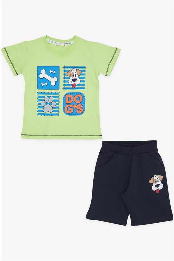 Boys' Shorts Set, Cute Puppy, Pistachio Green (Ages 1-4)