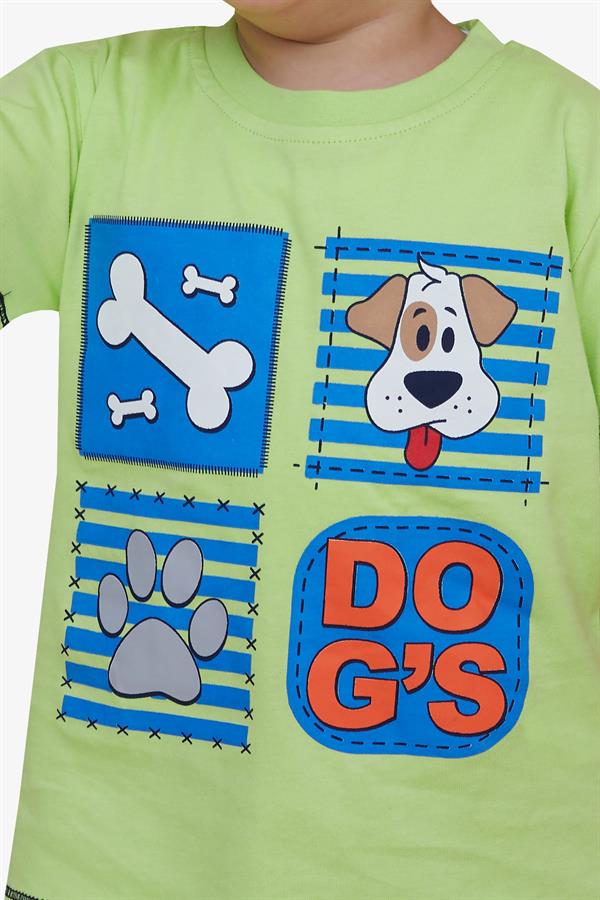 Boys' Shorts Set, Cute Puppy, Pistachio Green (Ages 1-4)