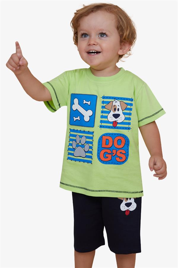 Boys' Shorts Set, Cute Puppy, Pistachio Green (Ages 1-4)