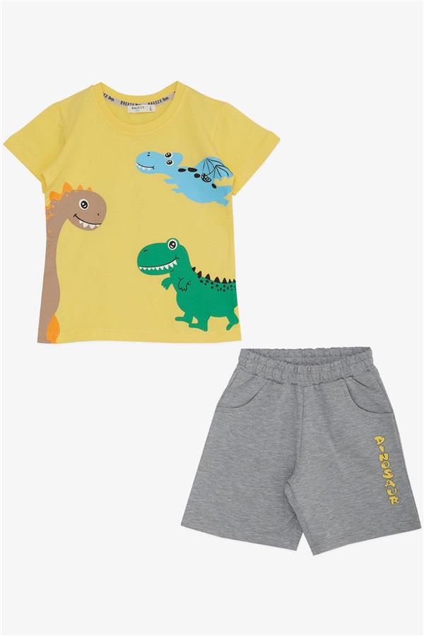 Boys' Shorts Set with Cute Dinosaur Friends Print, Yellow (Ages 1.5-5)