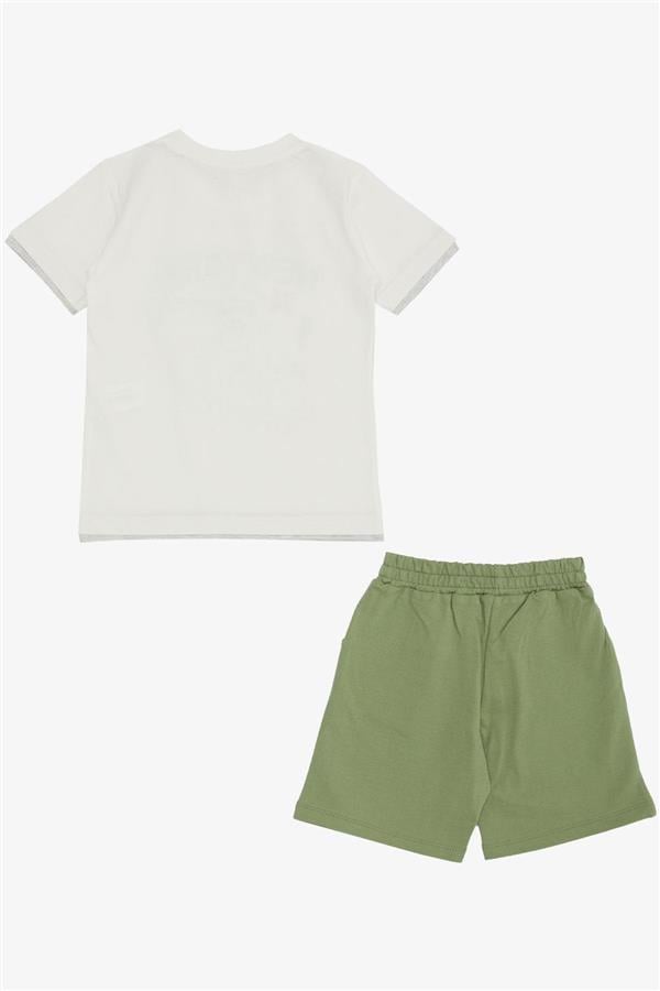 Boys' Shorts Set with Cute Free-spirited Skateboarding Puppy Print, Off-White (Ages 2-6)
