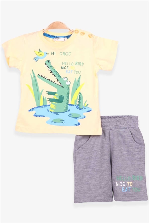 Baby Boy Shorts Set with Crocodile Print, Yellow (1-2 Years)