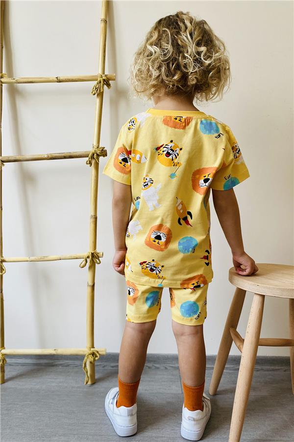 Baby Boy Shorts Set, Space Pattern, Astronaut and Animal Print, Yellow (1.5-2 Years)
