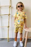 Baby Boy Shorts Set, Space Pattern, Astronaut and Animal Print, Yellow (1.5-2 Years)