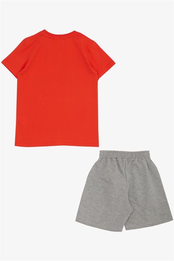 Boys' Shorts Set with Printed Text and Pockets, Pomegranate Color (Ages 8-14)