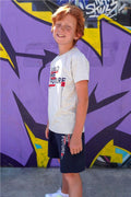 Boys' Shorts Set with Printed Text and Pockets, Light Grey Melange (Ages 8-14)