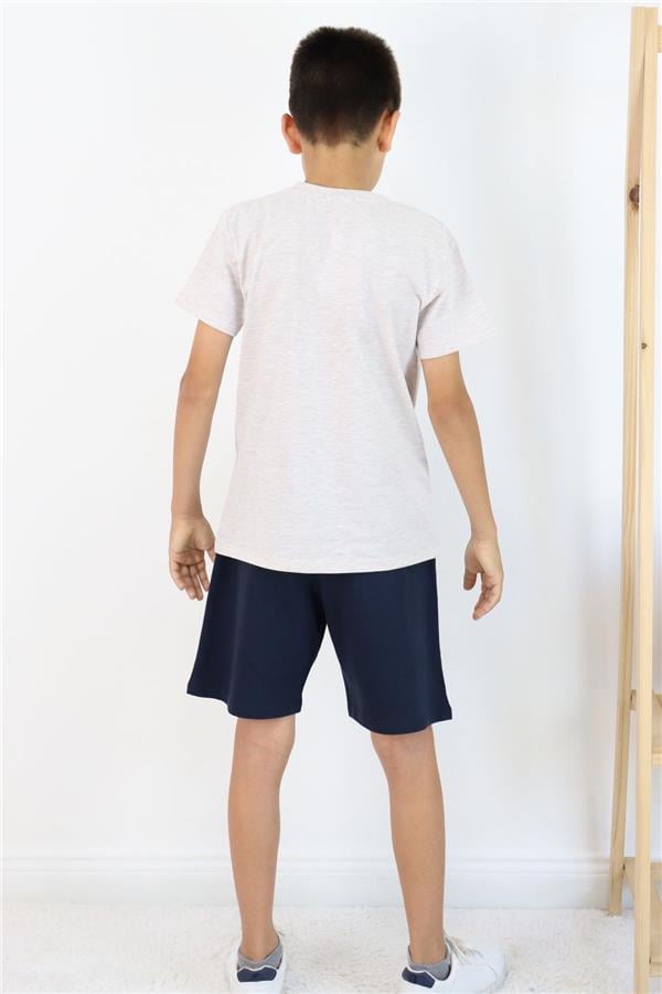 Boys' Shorts Set with Printed Text and Pockets, Beige Melange (Ages 8-14)