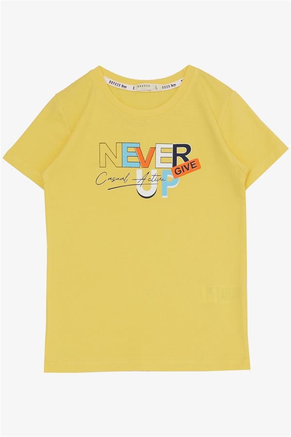Boys' Shorts Set with Printed Text and Pockets, Yellow (Ages 8-14)