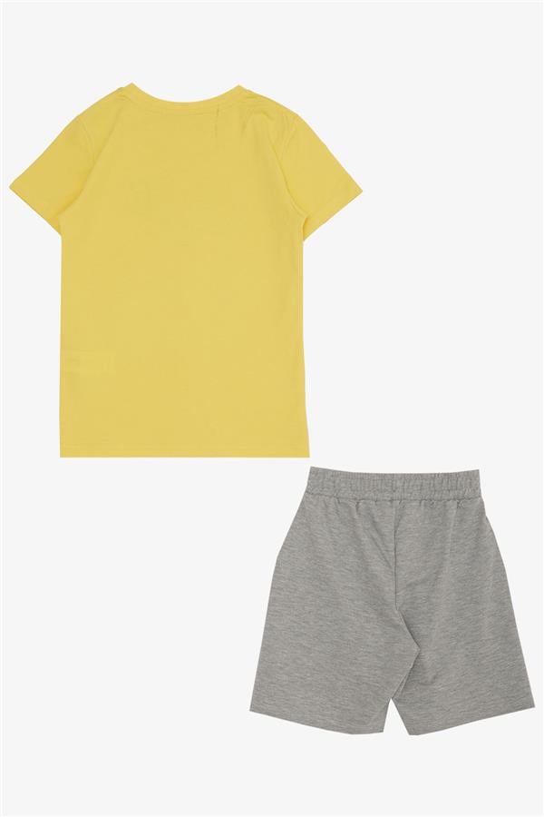 Boys' Shorts Set with Printed Text and Pockets, Yellow (Ages 8-14)