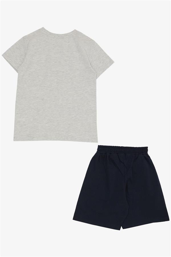 Boys' Shorts Set with Printed Text and Pockets, Beige Melange (Ages 8-14)