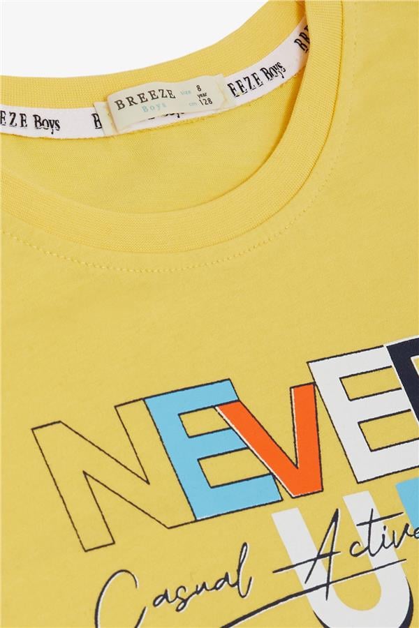 Boys' Shorts Set with Printed Text and Pockets, Yellow (Ages 8-14)