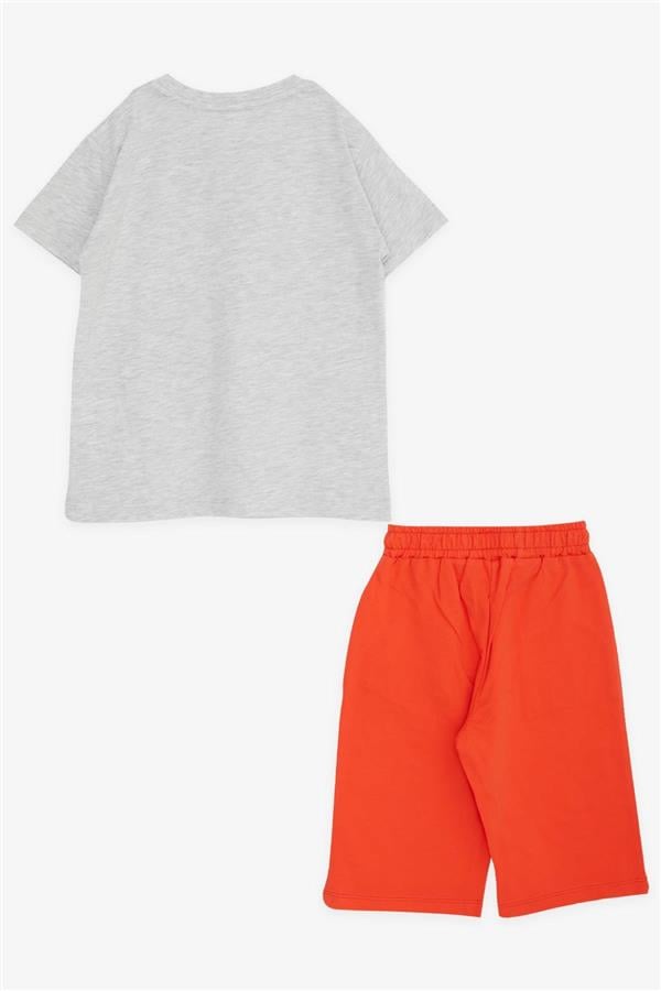 Boys' Shorts Set with Printed Text and Drawstring Accessories, Light Grey Melange (Ages 5-10)