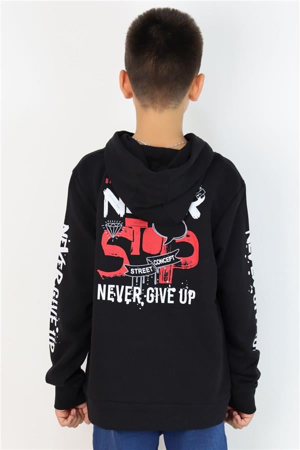 Boys' Sweatshirt with Kangaroo Pocket, Hooded, Black (Ages 9-16)