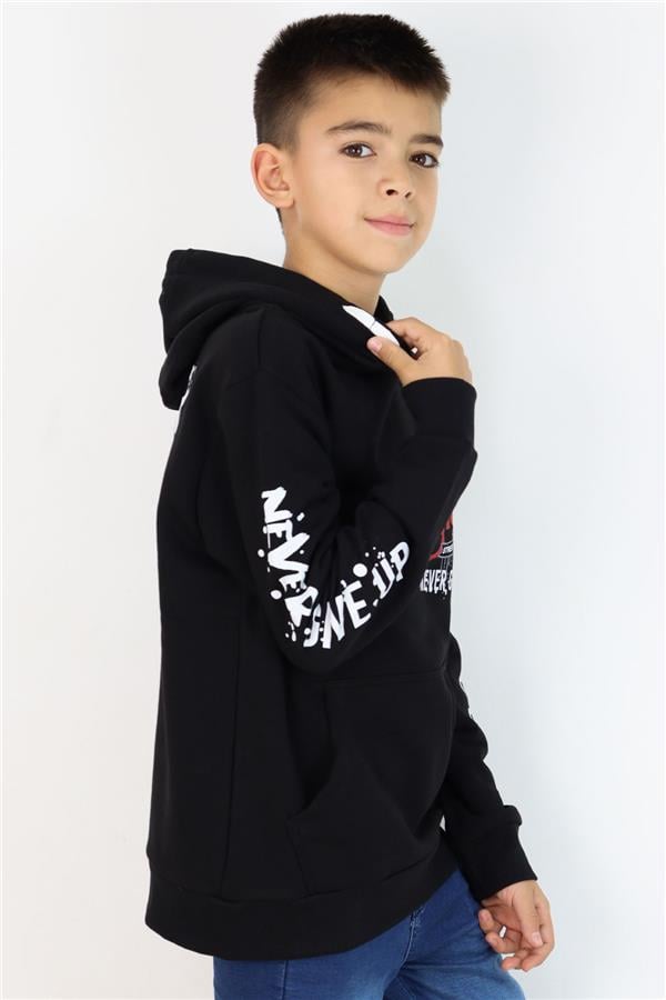 Boys' Sweatshirt with Kangaroo Pocket, Hooded, Black (Ages 9-16)