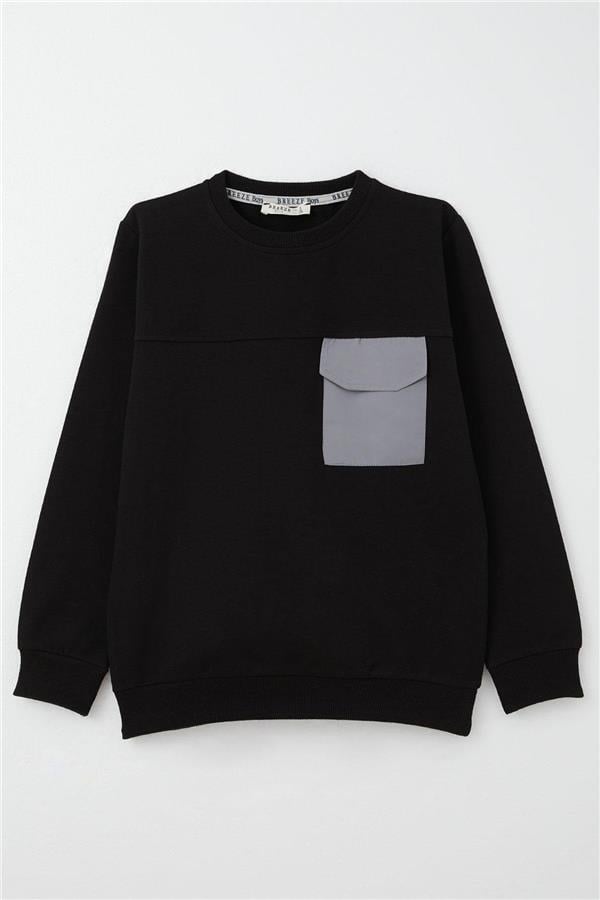 Boys' Sweatshirt with Flap Pocket Detail, Black (Ages 6-12)