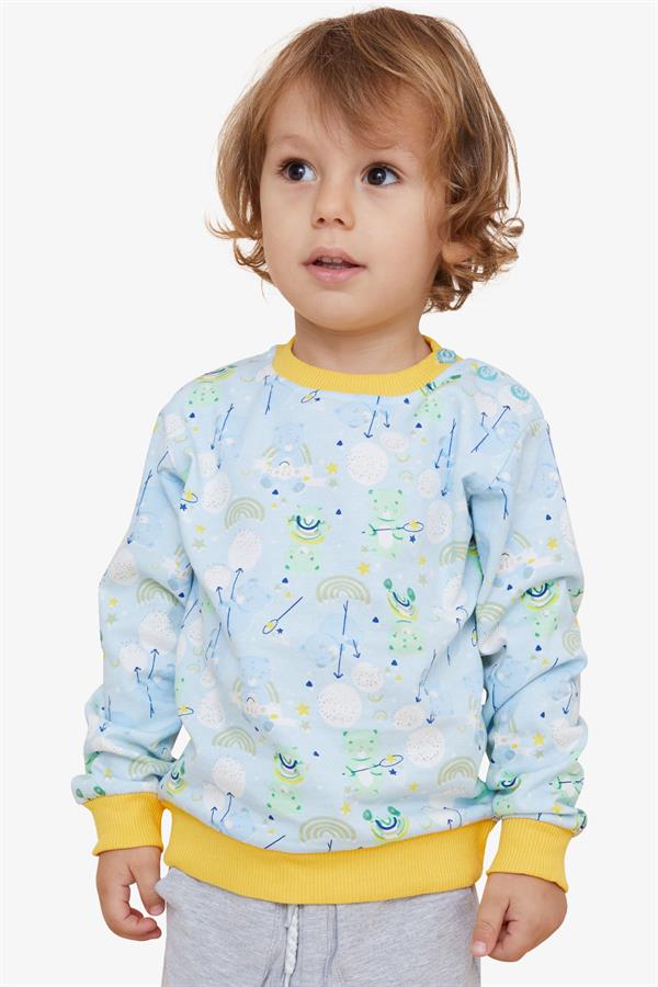 Boys' Sweatshirt with Cheerful Teddy Bear Design, Light Blue (1.5-5 Years)