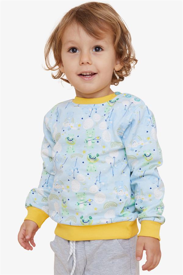 Boys' Sweatshirt with Cheerful Teddy Bear Design, Light Blue (1.5-5 Years)