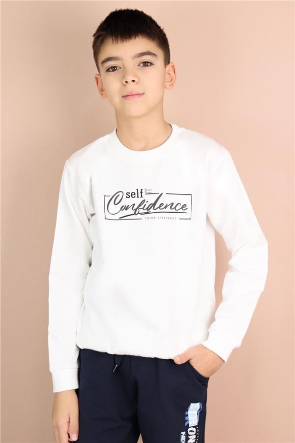 Boys' Sweatshirt with Text Print, Off-White (Ages 8-14)