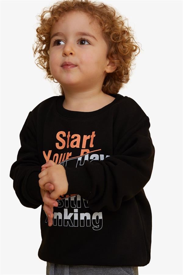 Boys' Sweatshirt with Text Print, Black (Ages 2-3)