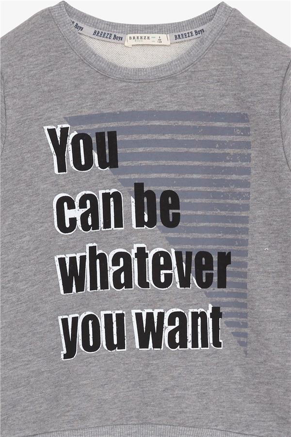 Boys' Sweatshirt with Text Print, Dark Grey Melange (Ages 8-9)
