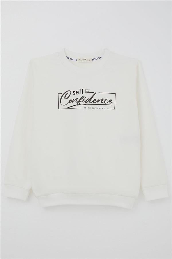 Boys' Sweatshirt with Text Print, Off-White (Ages 8-14)