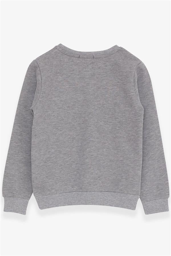 Boys' Sweatshirt with Text Print, Dark Grey Melange (Ages 8-9)