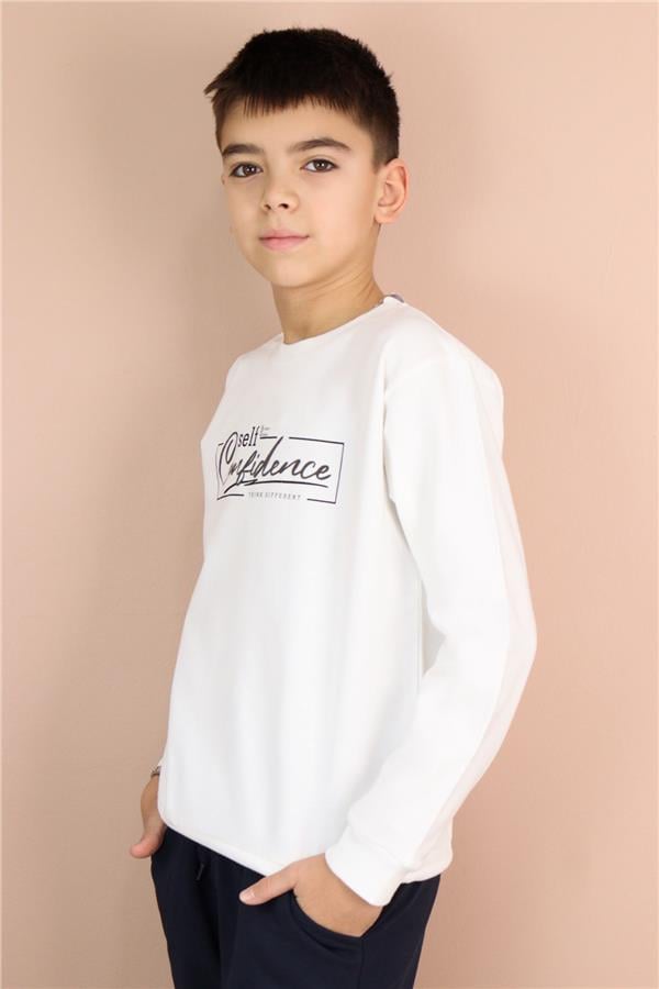 Boys' Sweatshirt with Text Print, Off-White (Ages 8-14)