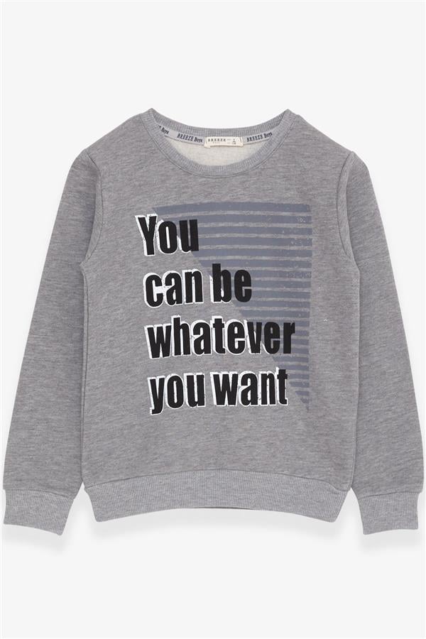 Boys' Sweatshirt with Text Print, Dark Grey Melange (Ages 8-9)