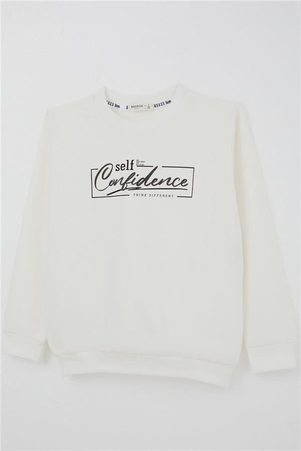 Boys' Sweatshirt with Text Print, Off-White (Ages 8-14)