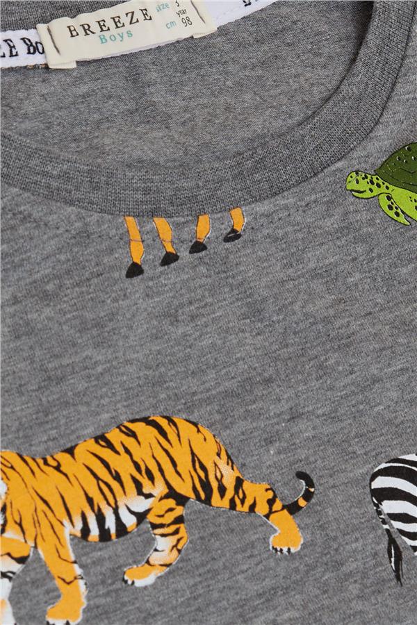Boys' Matching Shorts Set in Dark Grey Melange with Strong Animal Pattern (1.5-3 Years)