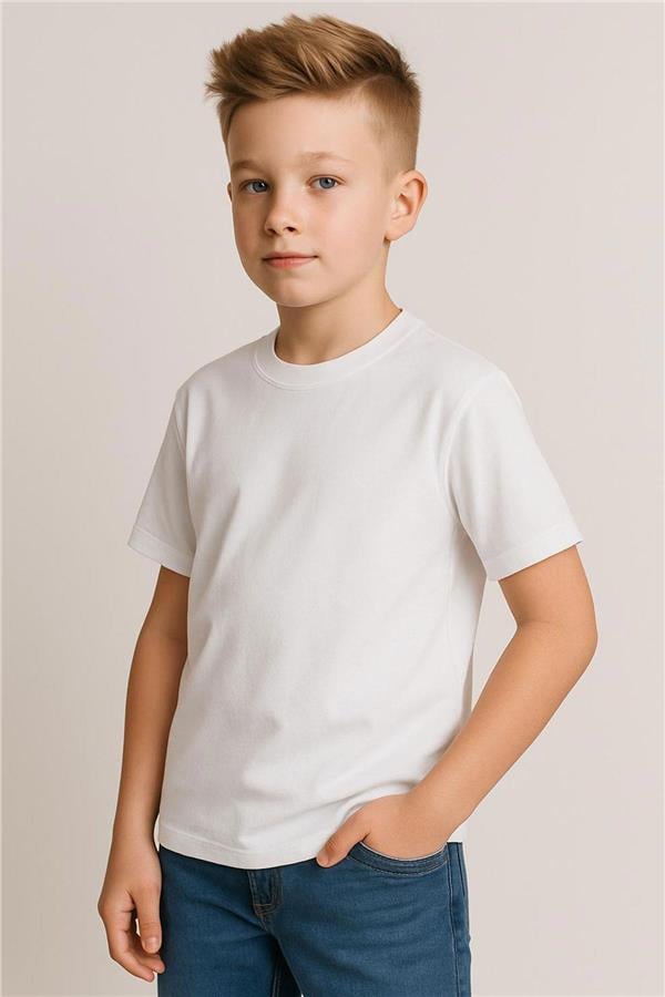 Boys' Basic T-Shirt, Off-White (Ages 4-14)