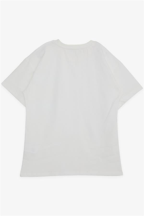 Boys' T-Shirt with Pockets and Printed Text, Off-White (Ages 9-14)