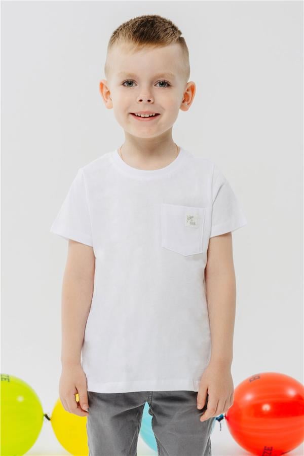Boys' T-Shirt with Cool Text, Patch, and Pockets, White (Ages 1.5-4)