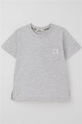 Boys' T-Shirt with Cool Text, Emblem, Pockets, Light Grey Melange (1.5-5 Years)