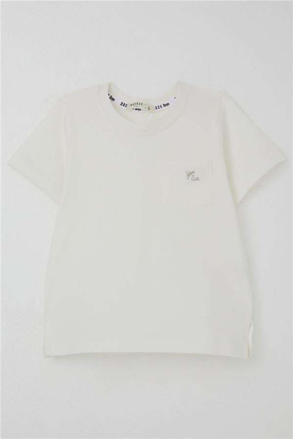 Boys' T-Shirt with Cool Text and Emblem, Pockets, Off-White (1.5-5 Years)