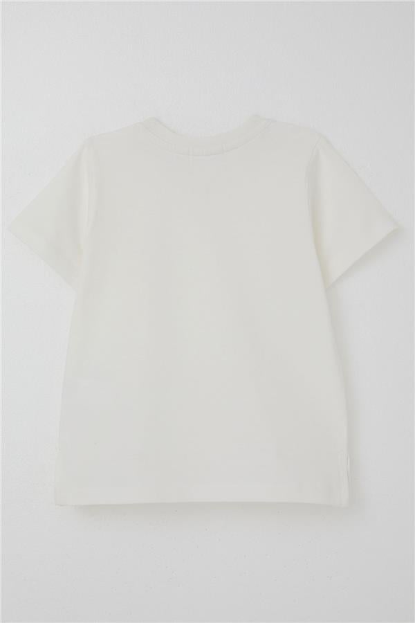 Boys' T-Shirt with Cool Text and Emblem, Pockets, Off-White (1.5-5 Years)