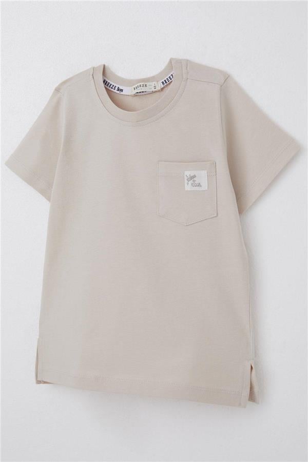 Boys' T-Shirt with Cool Text, Emblem, and Pockets, Beige (Ages 1.5-5)