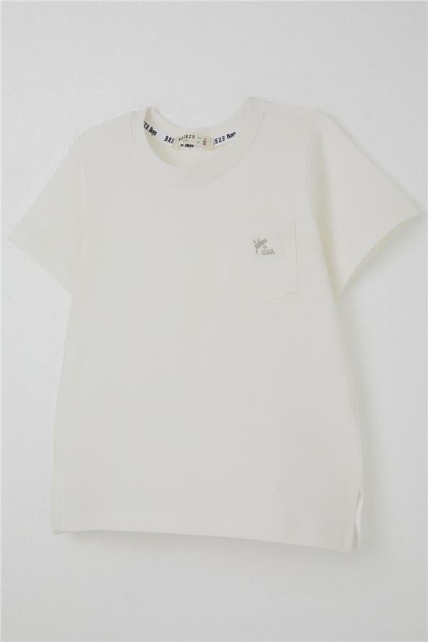 Boys' T-Shirt with Cool Text and Emblem, Pockets, Off-White (1.5-5 Years)
