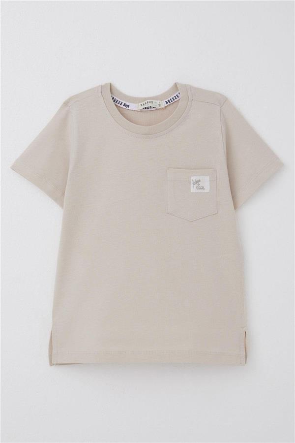 Boys' T-Shirt with Cool Text, Emblem, and Pockets, Beige (Ages 1.5-5)