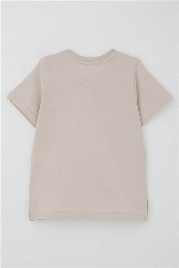 Boys' T-Shirt with Cool Text, Emblem, and Pockets, Beige (Ages 1.5-5)