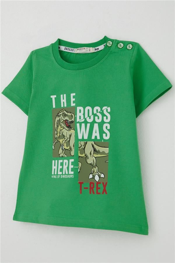 Boys' T-Shirt with Strong Dinosaur Print, Green (1.5-5 Years)