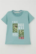 Boys' T-Shirt with Strong Dinosaur Print, Aqua Green (1.5-5 Years)