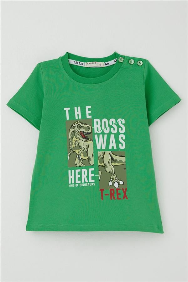 Boys' T-Shirt with Strong Dinosaur Print, Green (1.5-5 Years)