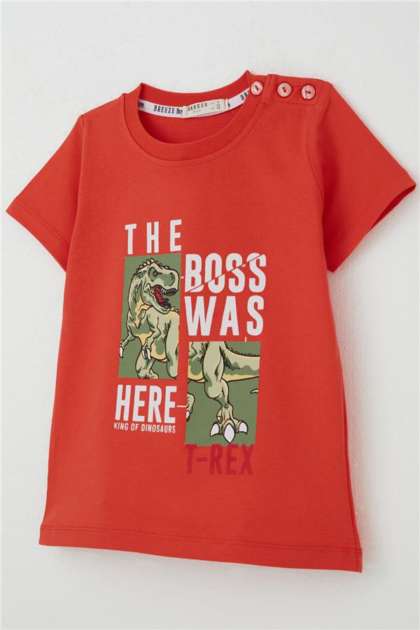 Boys' T-Shirt with Strong Dinosaur Print, Pomegranate Blossom (1.5-5 Years)
